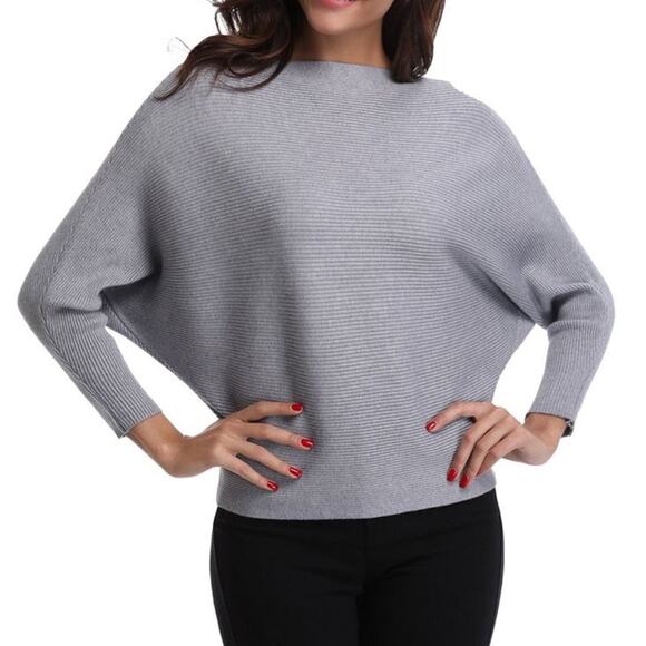 JOAN VASS NEWYORK MIST HEATHER GREY BATWING SWEATER SIZE L NWT - Picture 1 of 12